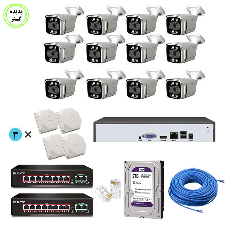 پک 12 عددی دوربین تحت شبکه poe با برد سونی و پلاکخوان